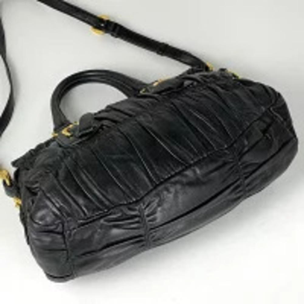 Prada 2way Black ruched Satchel leather Nappa Gaufre Black